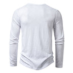 Men's Cotton Button Henley Neck – Long Sleeve Casual Shirt in White by Urban Tendency