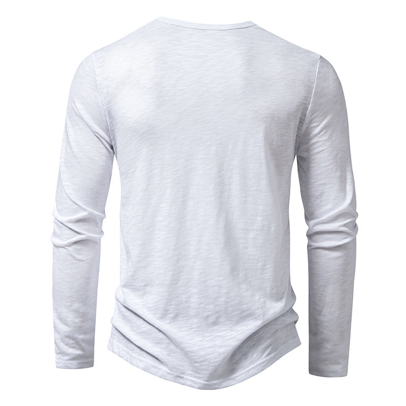 Men's Cotton Button Henley Neck – Long Sleeve Casual Shirt in White by Urban Tendency