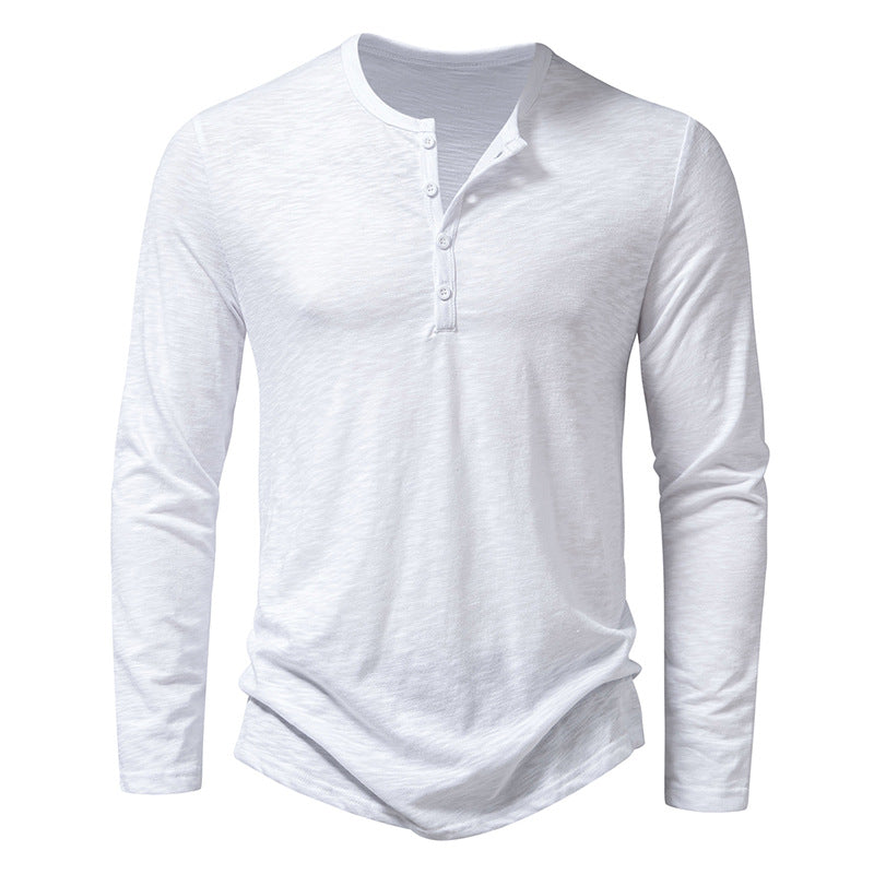 Men's Cotton Button Henley Neck – Long Sleeve Casual Shirt in White by Urban Tendency