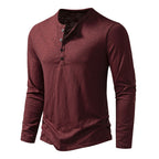 Men's Cotton Button Henley Neck – Long Sleeve Casual Shirt in Wine by Urban Tendency