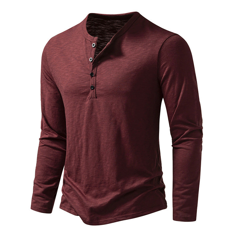 Men's Cotton Button Henley Neck – Long Sleeve Casual Shirt in Wine by Urban Tendency