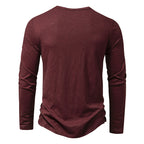 Men's Cotton Button Henley Neck – Long Sleeve Casual Shirt in Wine by Urban Tendency