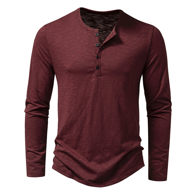 Men's Cotton Button Henley Neck – Long Sleeve Casual Shirt in Wine by Urban Tendency