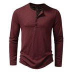Men's Cotton Button Henley Neck – Long Sleeve Casual Shirt in Wine by Urban Tendency