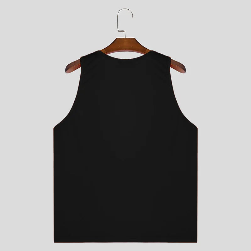 Men's Deep V-Neck Tank Top Vest – Casual Sleeveless Loose Fit in Black by Urban Tendency