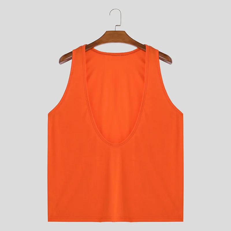 Men's Deep V-Neck Tank Top Vest – Casual Sleeveless Loose Fit in Orange by Urban Tendency