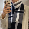 Men's Elegant Classic Long Plaid Patchwork Winter Scarf in Black & Cream by Urban Tendency