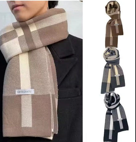 Men's Elegant Classic Long Plaid Patchwork Winter Scarf by Urban Tendency