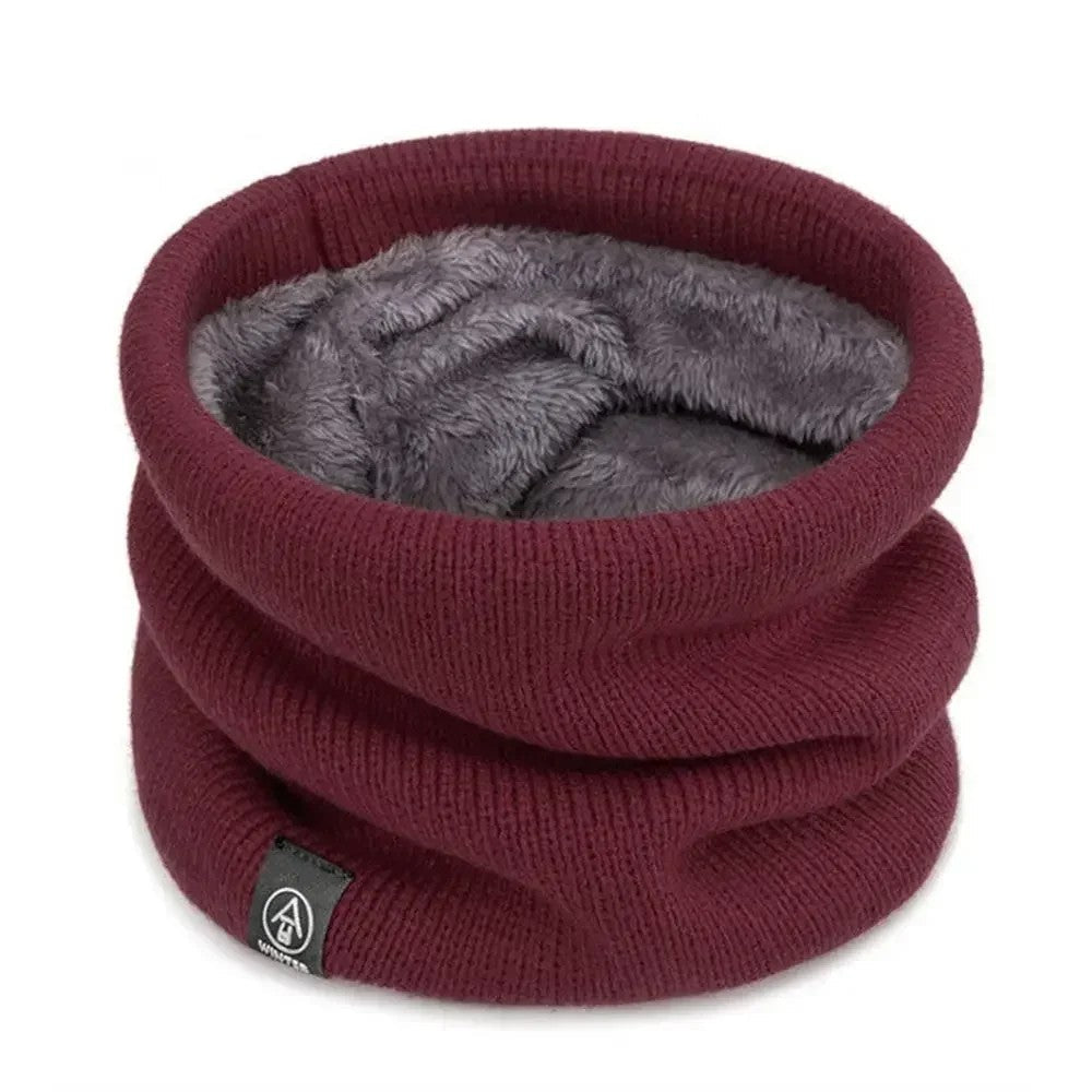 Men's Fleece-Lined Knit Neck Gaiter – Stylish Thick Tube Scarf in Red Wine by Urban Tendency