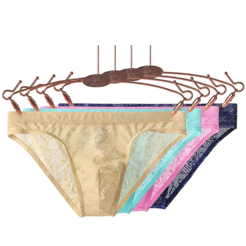 Men’s Floral Lace Low-Rise Briefs with Contoured Pouch by Urban Tendency