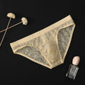 Men’s Floral Lace Low-Rise Briefs with Contoured Pouch in Khaki by Urban Tendency