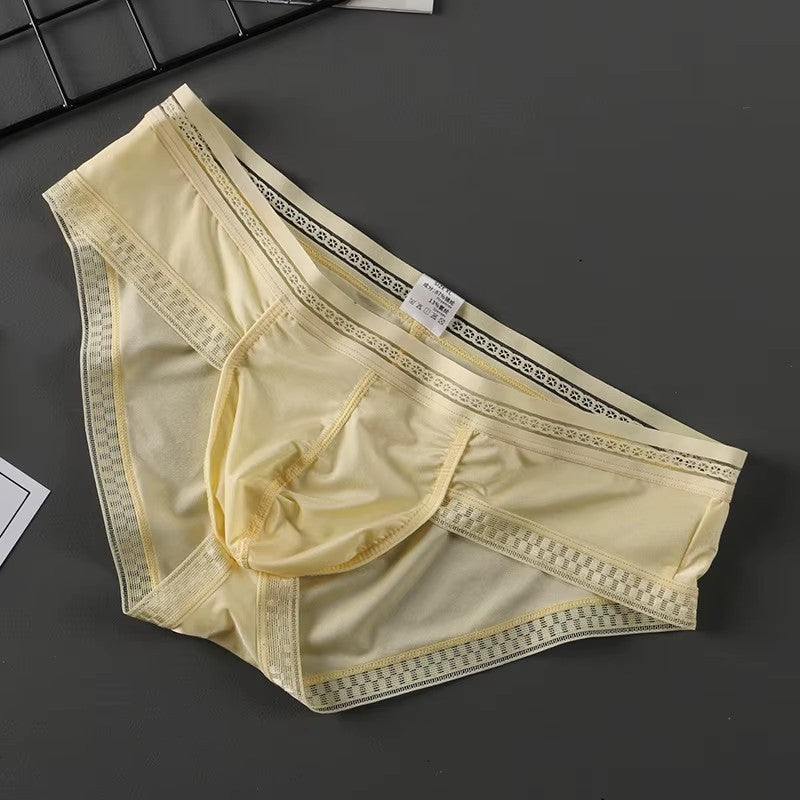 Men’s Ice Silk Ultra-Thin Low-Rise Lace-Trimmed Briefs in Beige by Urban Tendency