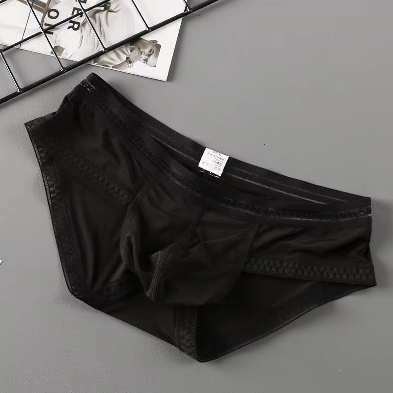 Men’s Ice Silk Ultra-Thin Low-Rise Lace-Trimmed Briefs in Black by Urban Tendency