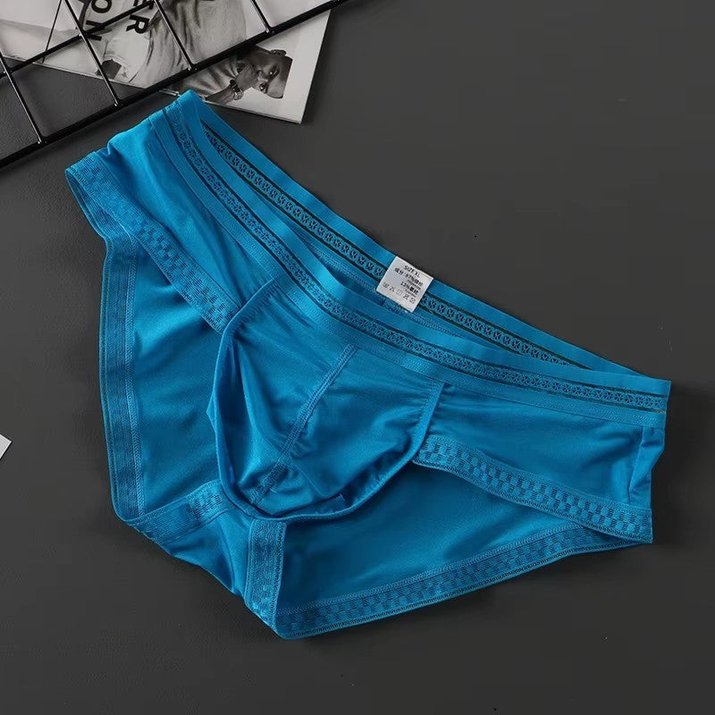 Men’s Ice Silk Ultra-Thin Low-Rise Lace-Trimmed Briefs in Blue by Urban Tendency