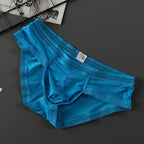 Men’s Ice Silk Ultra-Thin Low-Rise Lace-Trimmed Briefs in Blue by Urban Tendency
