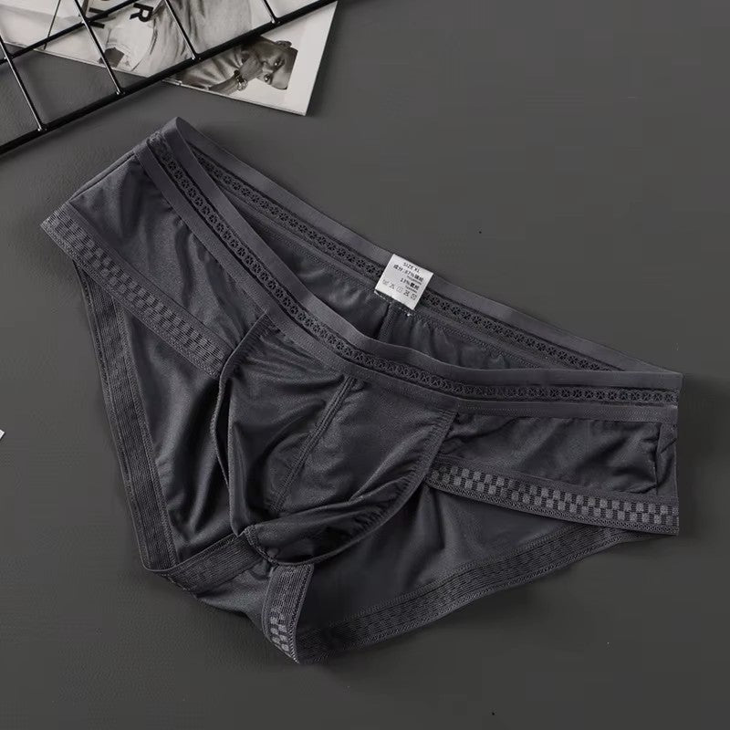 Men’s Ice Silk Ultra-Thin Low-Rise Lace-Trimmed Briefs in Gray by Urban Tendency