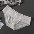 Men’s Ice Silk Ultra-Thin Low-Rise Lace-Trimmed Briefs in White by Urban Tendency