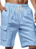 Men's Linen-Blend Cargo Shorts – Relaxed Fit with Elastic Drawstring Waist in Sky Blue by Urban Tendency