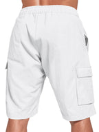 Men's Linen-Blend Cargo Shorts – Relaxed Fit with Elastic Drawstring Waist in White by Urban Tendency