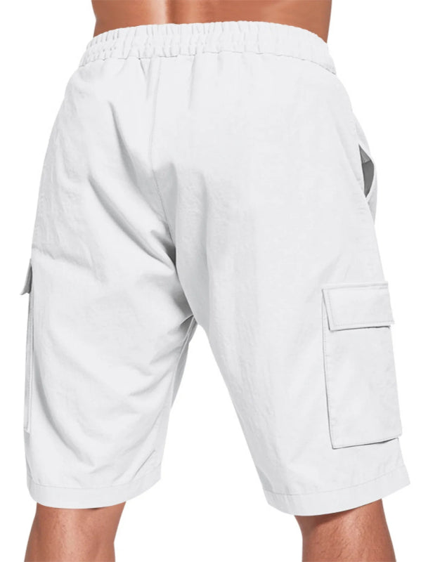 Men's Linen-Blend Cargo Shorts – Relaxed Fit with Elastic Drawstring Waist in White by Urban Tendency