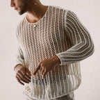 Men’s Long Sleeve See Through Round Neck Mesh Top in White by Urban Tendency