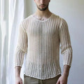 Men’s Long Sleeve See Through Round Neck Mesh Top in White by Urban Tendency