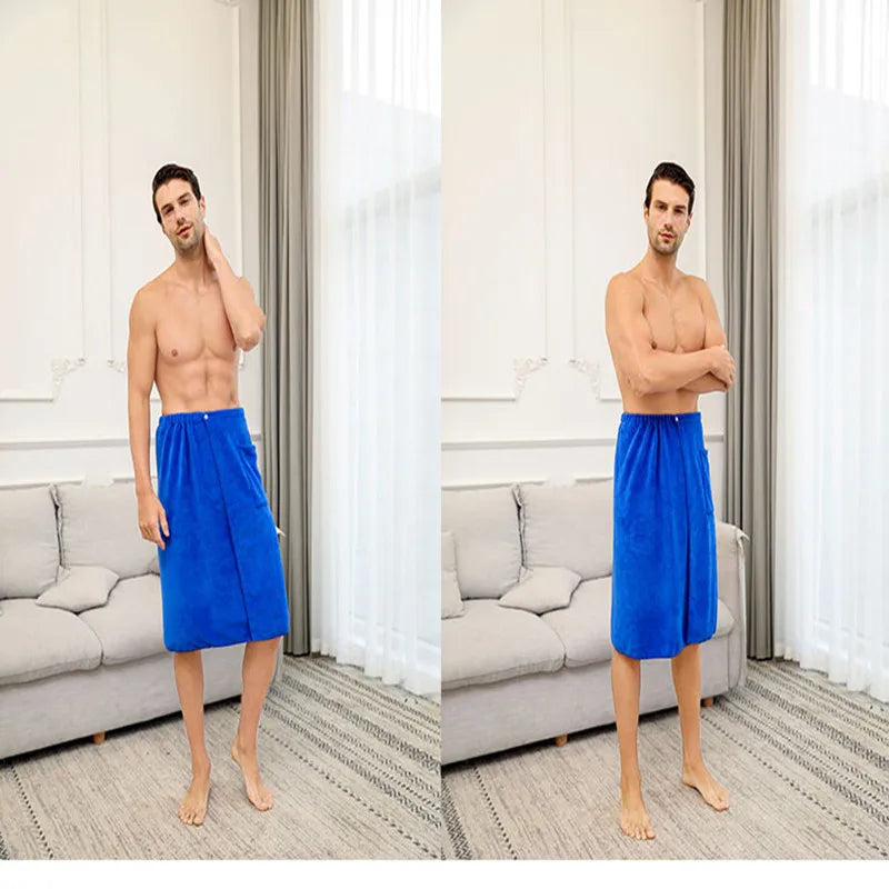 Men’s Long Wearable Towel Wrap – Bath & Gym in Blue by Urban Tendency
