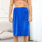 Men’s Long Wearable Towel Wrap – Bath & Gym in Blue by Urban Tendency