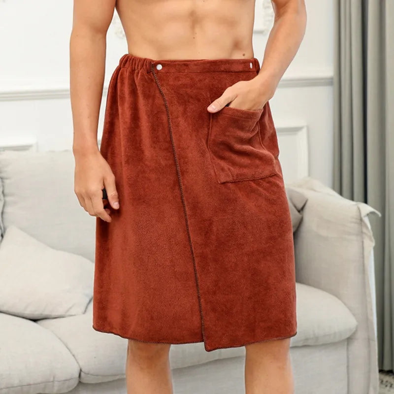 Men’s Long Wearable Towel Wrap – Bath & Gym in Brown by Urban Tendency