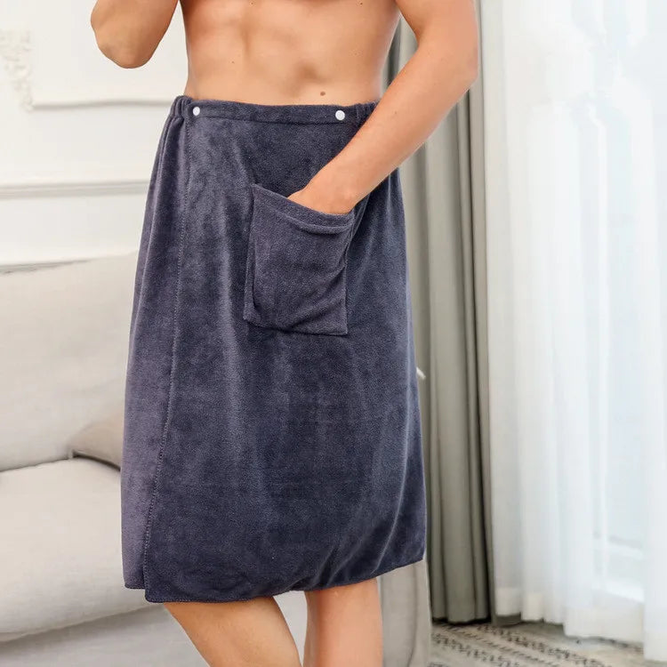 Men’s Long Wearable Towel Wrap – Bath & Gym in Gray by Urban Tendency