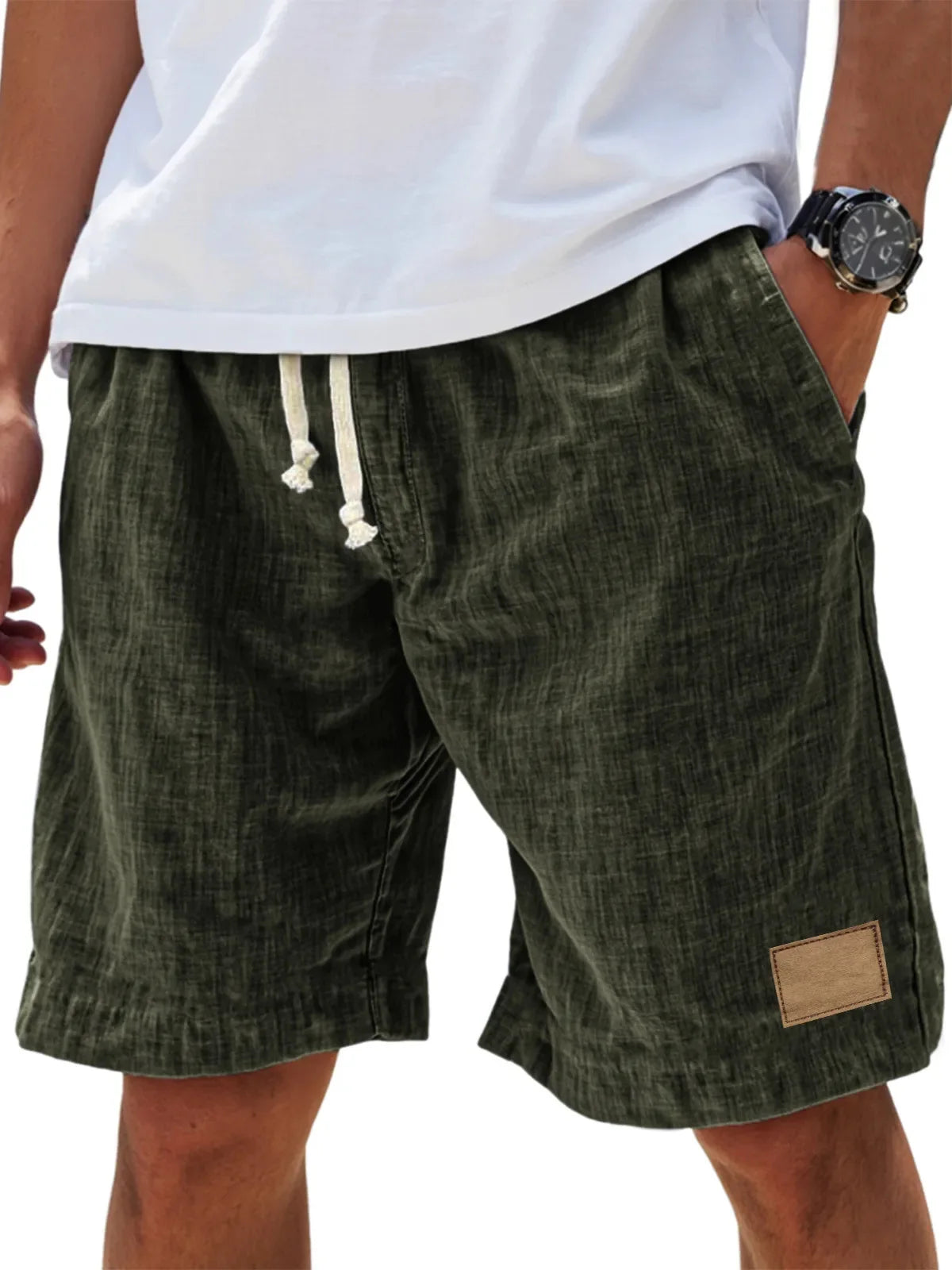 Men’s Loose Fit Drawstring Shorts – Retro Casual Comfort in Army Green by Urban Tendency