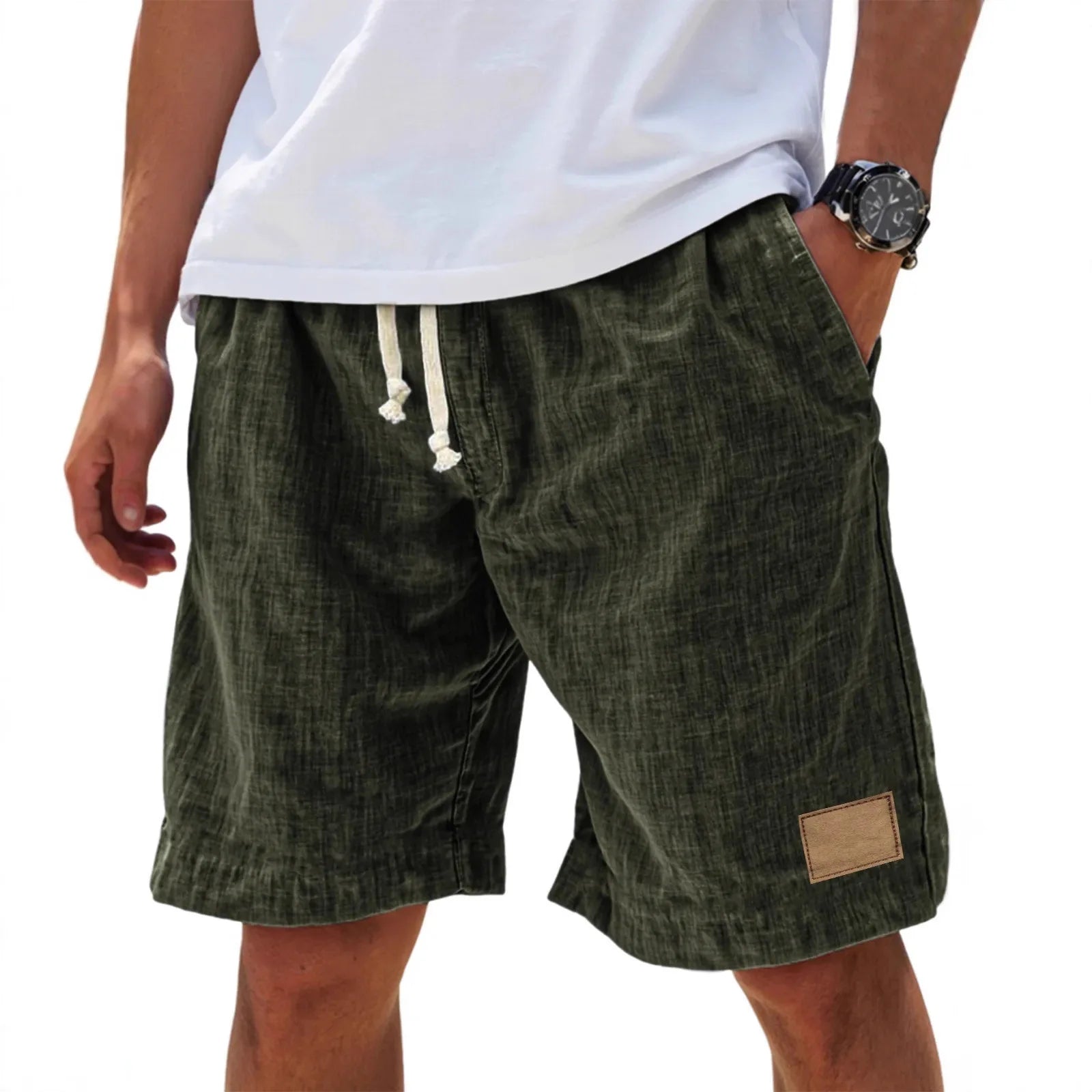 Men’s Loose Fit Drawstring Shorts – Retro Casual Comfort in Army Green by Urban Tendency
