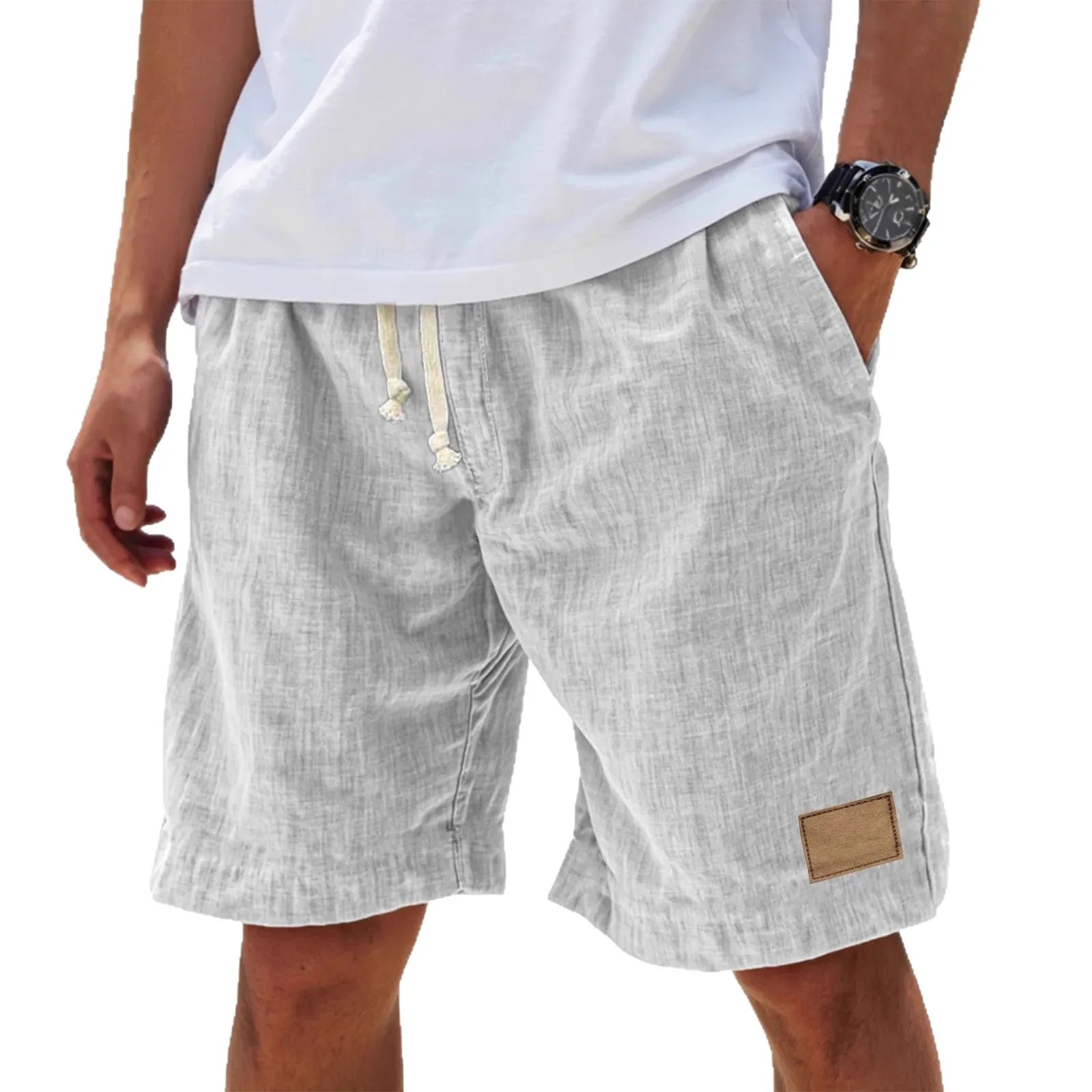 Men’s Loose Fit Drawstring Shorts – Retro Casual Comfort in Grayish White by Urban Tendency