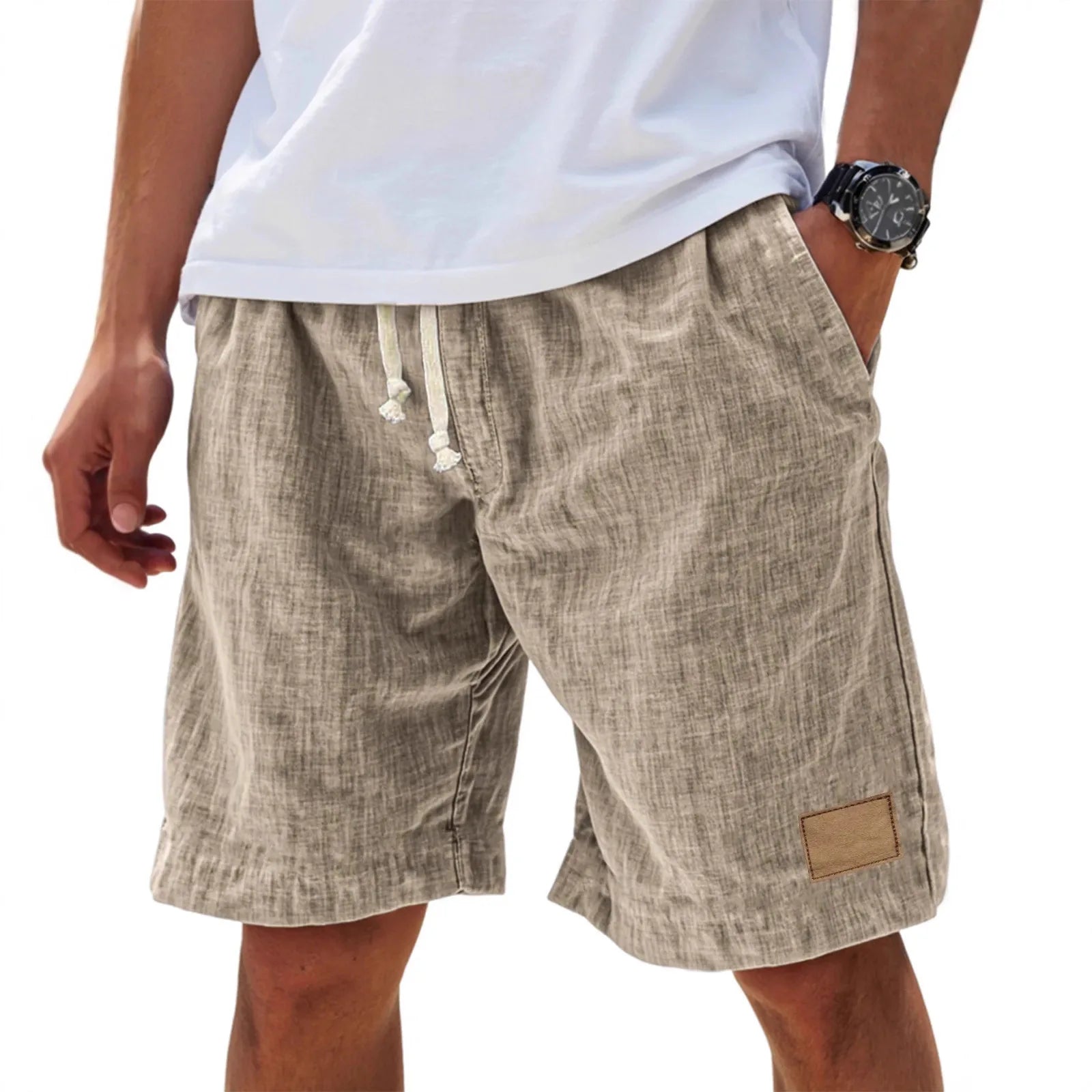Men’s Loose Fit Drawstring Shorts – Retro Casual Comfort in Khaki by Urban Tendency