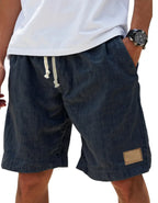 Men’s Loose Fit Drawstring Shorts – Retro Casual Comfort in Navy Blue by Urban Tendency