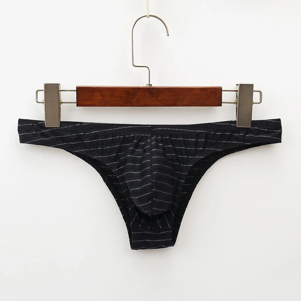 Men’s Low-Rise Striped Briefs with Contoured Front Pouch in Black by Urban Tendency