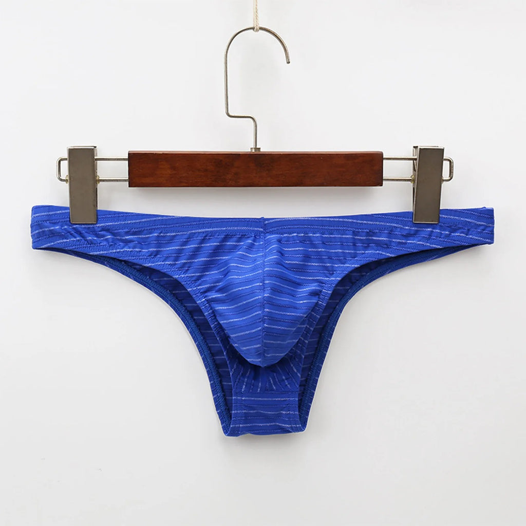 Men’s Low-Rise Striped Briefs with Contoured Front Pouch in Blue by Urban Tendency