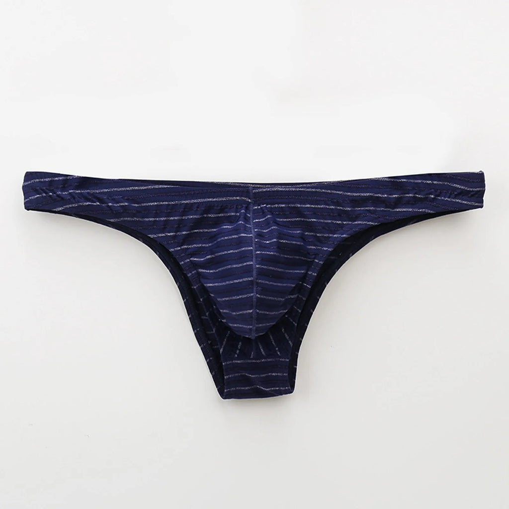 Men’s Low-Rise Striped Briefs with Contoured Front Pouch in Navy Blue by Urban Tendency