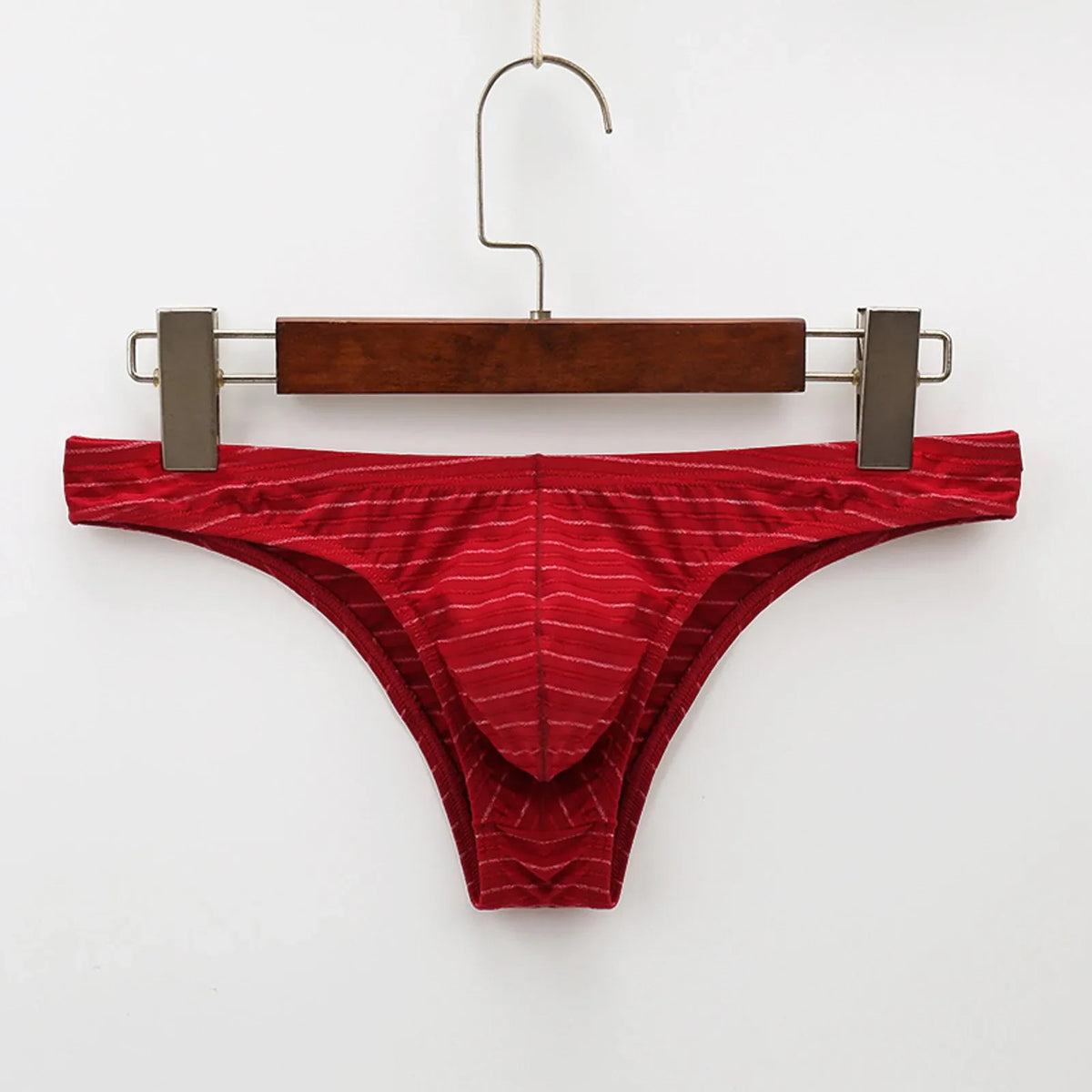 Men’s Low-Rise Striped Briefs with Contoured Front Pouch in Red by Urban Tendency
