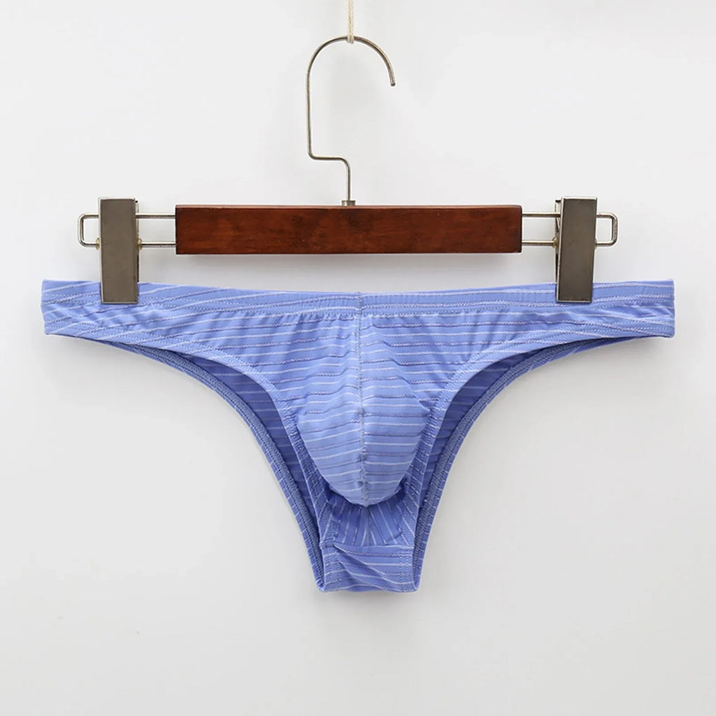 Men’s Low-Rise Striped Briefs with Contoured Front Pouch in Sky Blue by Urban Tendency