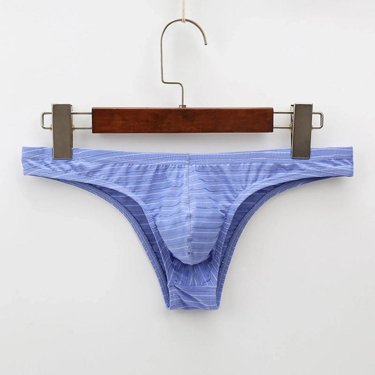 Men’s Low-Rise Striped Briefs with Contoured Front Pouch in Sky Blue by Urban Tendency