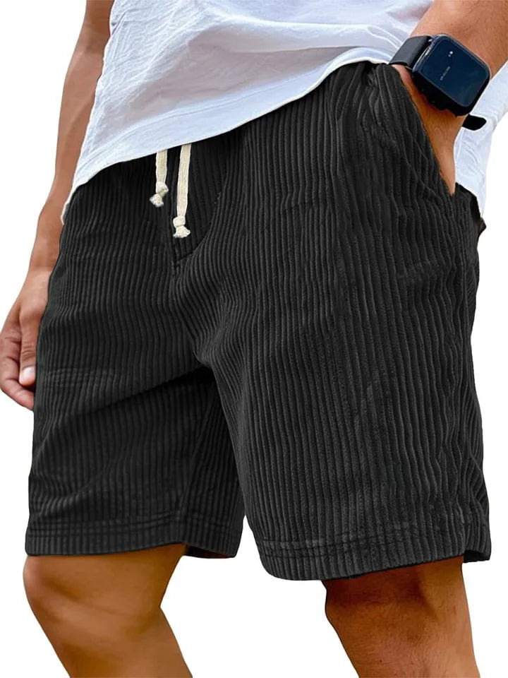 Men’s Retro Corduroy Drawstring Shorts – Casual Fit in Black by Urban Tendency