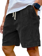 Men’s Retro Corduroy Drawstring Shorts – Casual Fit in Black by Urban Tendency