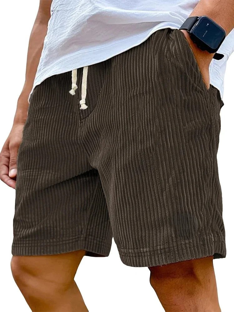 Men’s Retro Corduroy Drawstring Shorts – Casual Fit in Brown by Urban Tendency