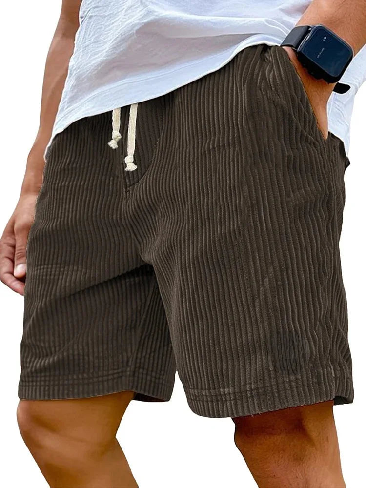 Men’s Retro Corduroy Drawstring Shorts – Casual Fit in Brown by Urban Tendency