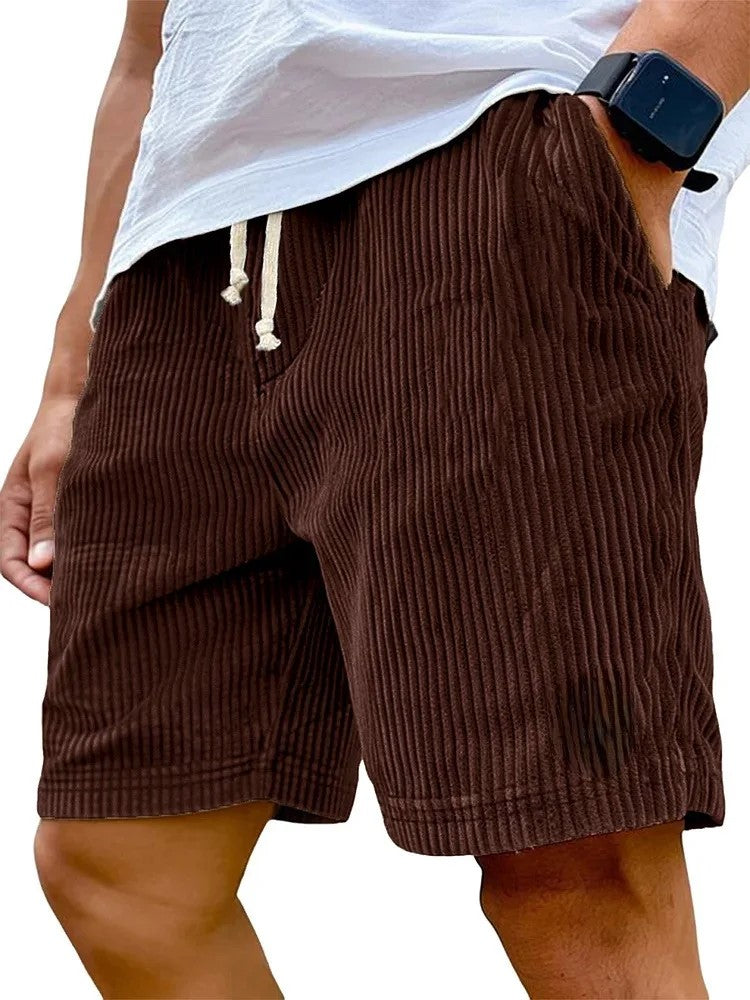Men’s Retro Corduroy Drawstring Shorts – Casual Fit in Chocolate Brown by Urban Tendency