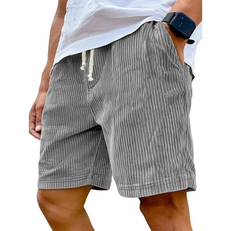 Men’s Retro Corduroy Drawstring Shorts – Casual Fit in Gray by Urban Tendency