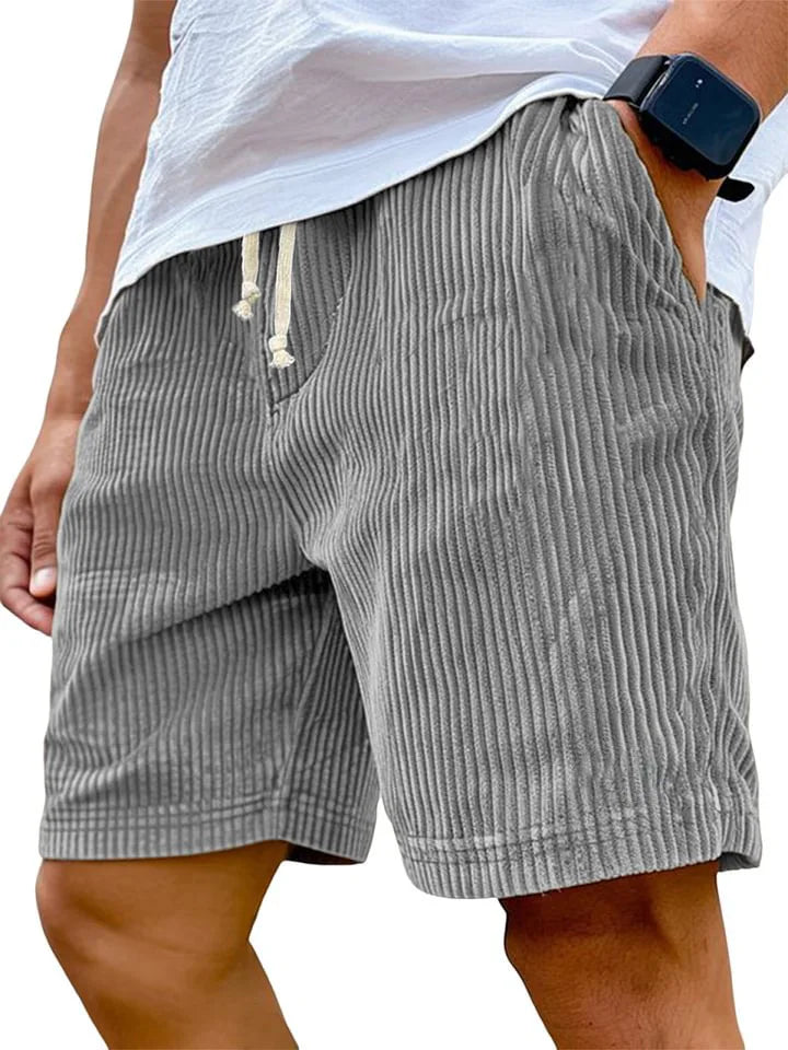 Men’s Retro Corduroy Drawstring Shorts – Casual Fit in Gray by Urban Tendency