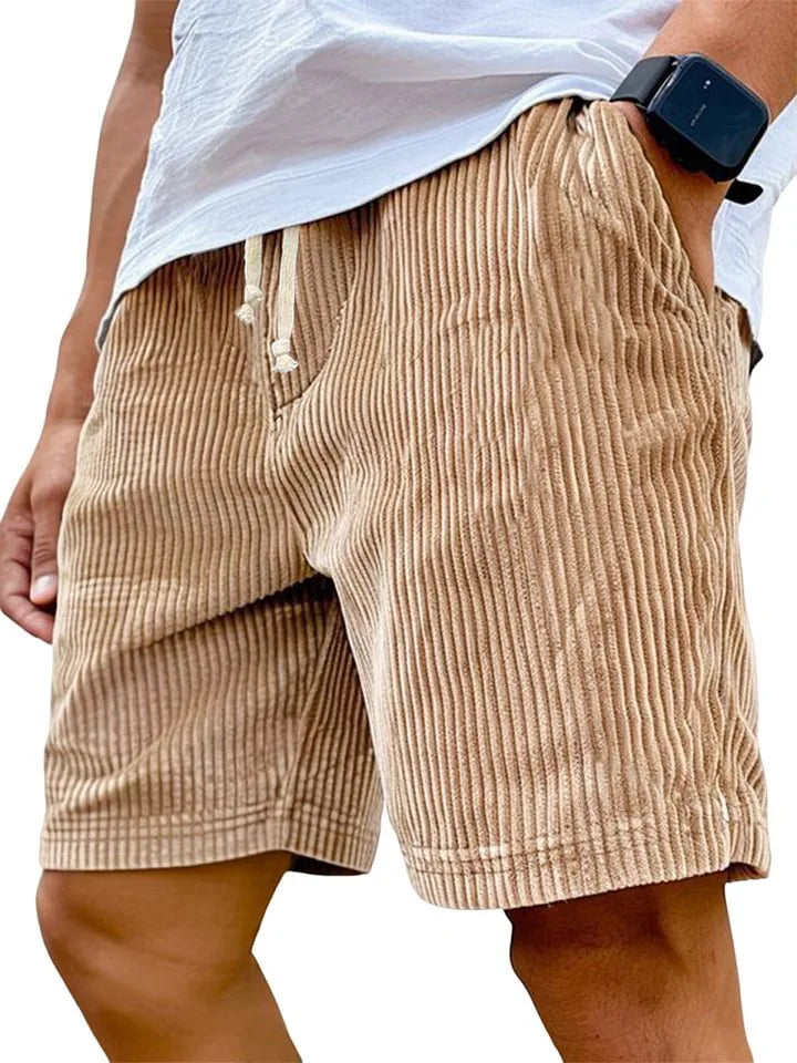 Men’s Retro Corduroy Drawstring Shorts – Casual Fit in Khaki by Urban Tendency