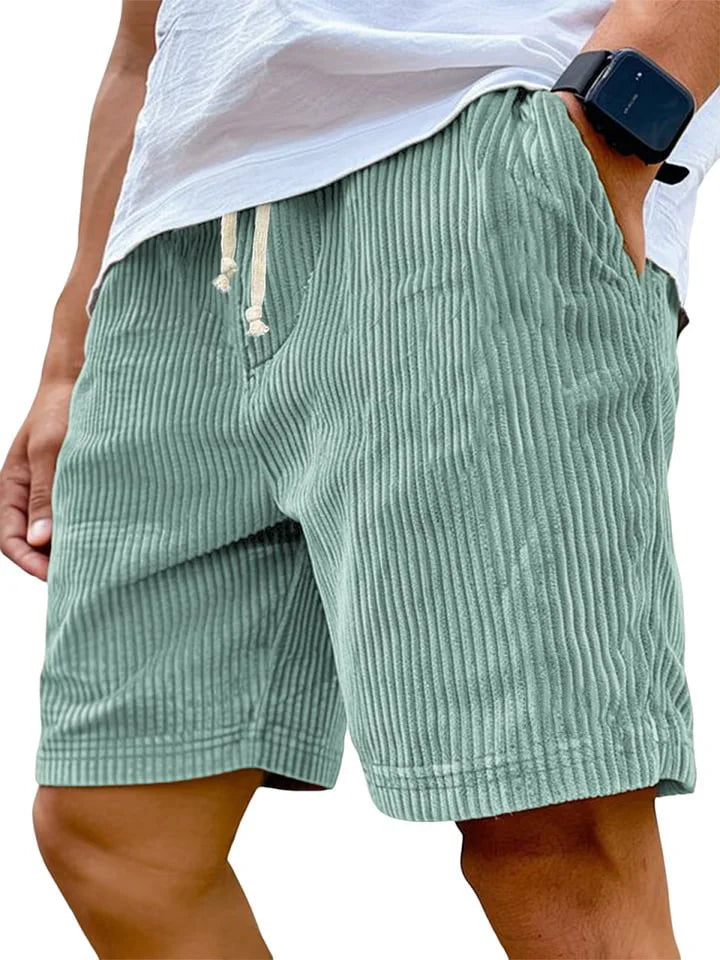 Men’s Retro Corduroy Drawstring Shorts – Casual Fit in Light Green by Urban Tendency